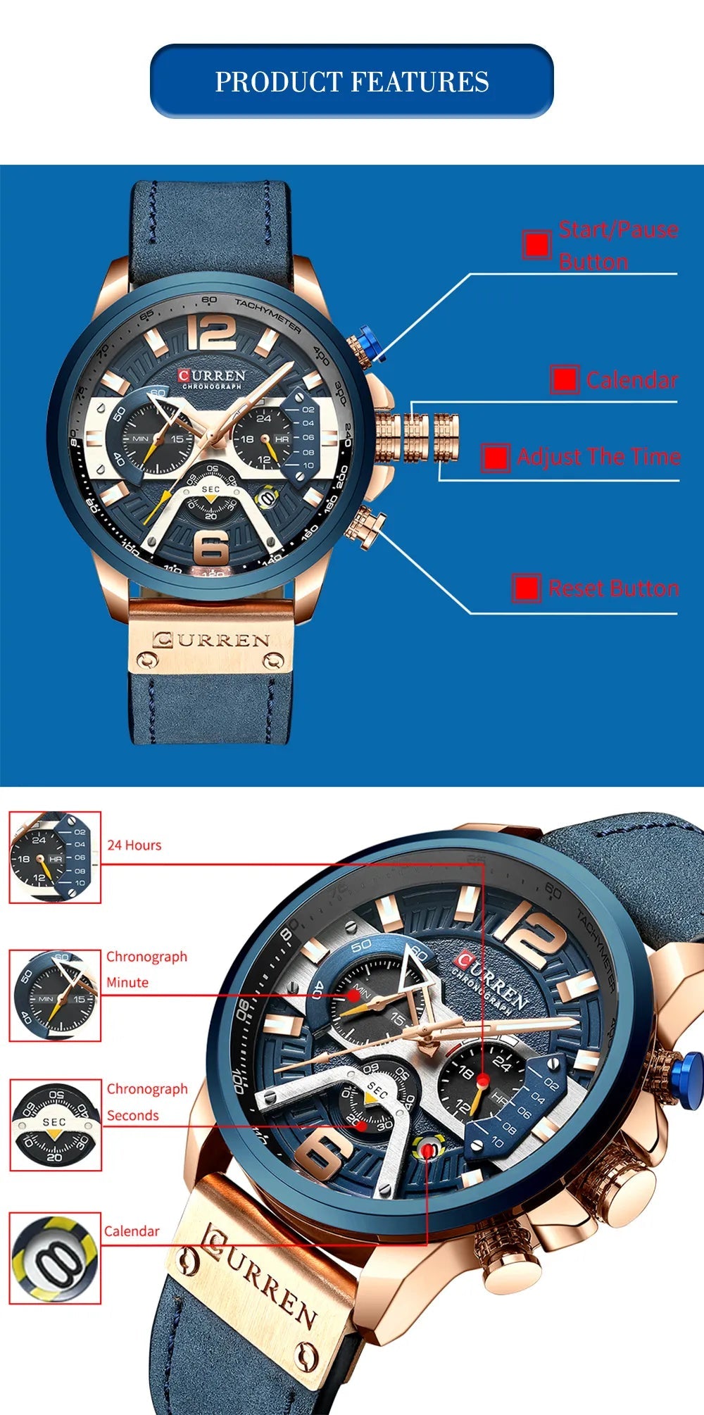 ساعة بسوار جلدي فاخر للرجال (Luxury Leather Band Watch For Men)