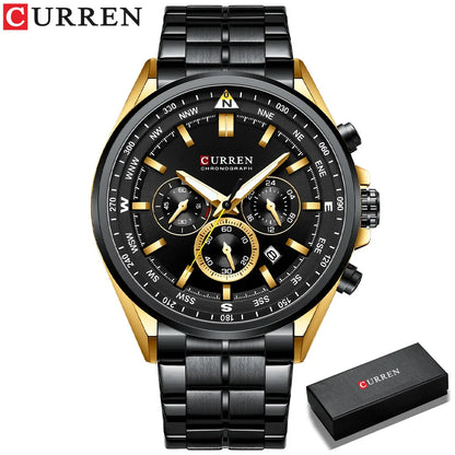 CURREN Men's Quartz Wristwatch | Luxury Chronograph | Luminous Hands | Black