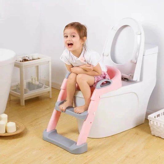 Adjustable Potty Training Seat with Ladder for Kids 1-8 Years - Foldable Infant Toilet Trainer