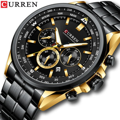 CURREN Men's Quartz Wristwatch | Luxury Chronograph | Luminous Hands | Black