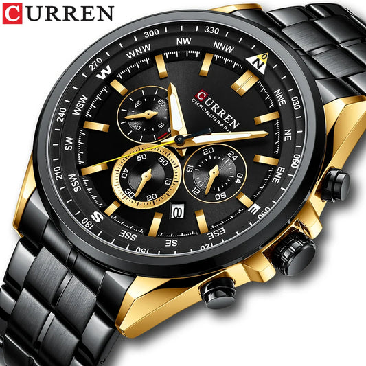 CURREN Men's Quartz Wristwatch | Luxury Chronograph | Luminous Hands | Black